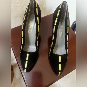 Black Suede and Gold leather Women's Heel